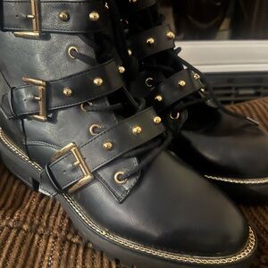 Black Studded Buckle Boots